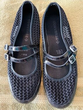 Converse Black Mesh Mary Jane Flats with Double Straps. Size 10.5